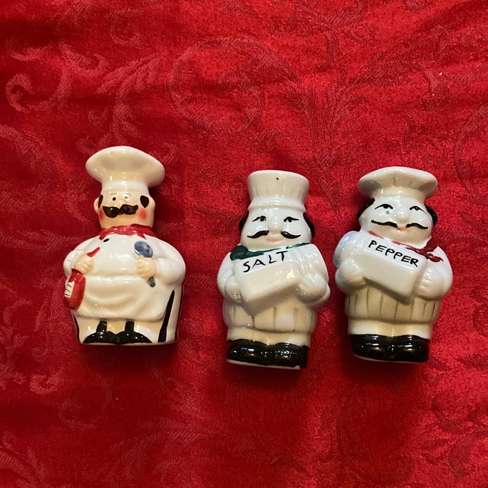 Italian salt and pepper shakers with toothpick holder